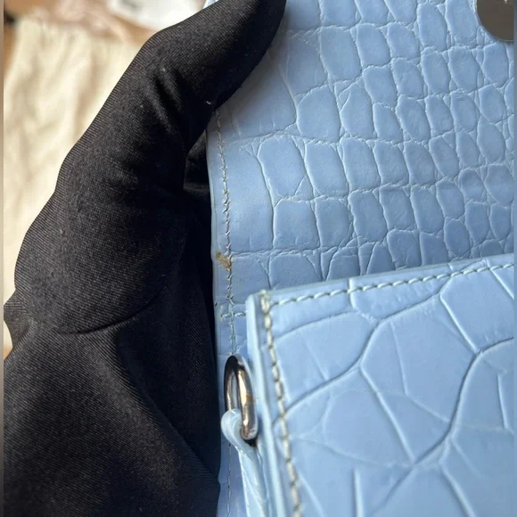 BY FAR Mini Sky Blue Croco Embossed Leather Bag